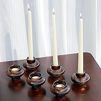 Vista 9 de VOHO Brown Candlestick Holders Set of 6, Old Fashioned Candle Sticks Holder Decor for Daily Room/Halloween/Thanksgiving Party, Double Side Taper