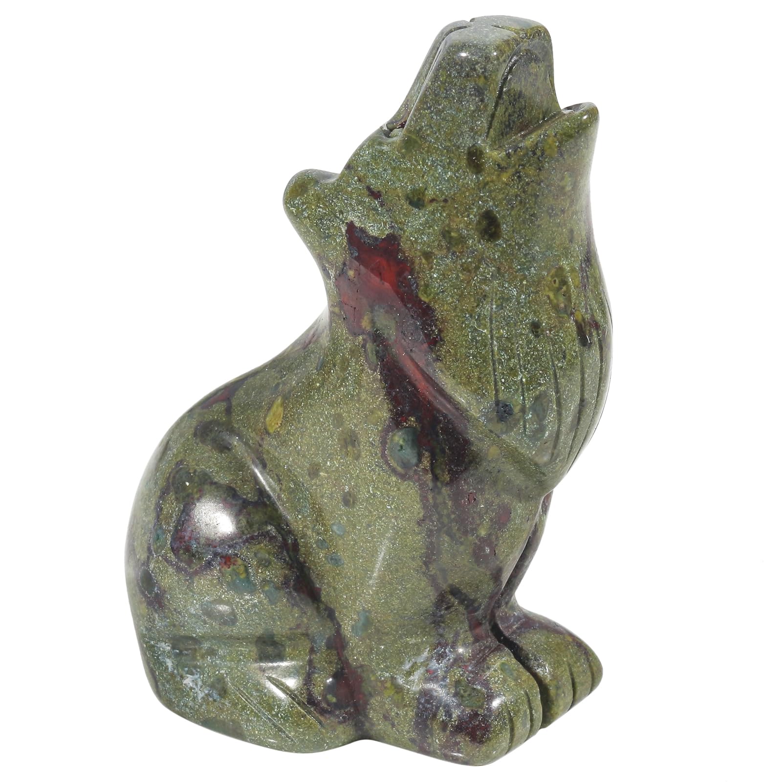 Lovionus89 Natural Dragon Bloodstone Wolf Crystal Figure, Hand Carved Stone Guardian Animal Statues for Home Decor 6.3 cm