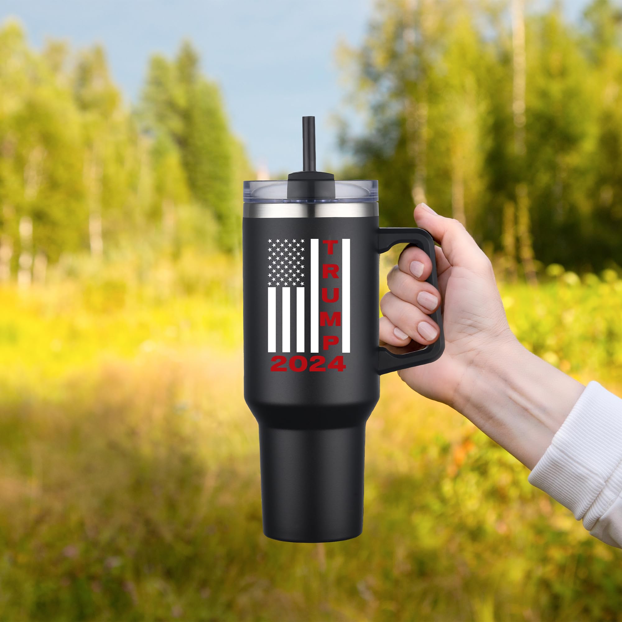 Hogg Trump Edelstahl-Becher 1,2L - Isolierbecher Mit Strohhalm, MAGA Design, Hält 24h Kalt