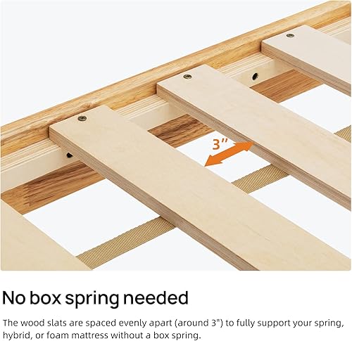 Miniatura 4 de walnest Marco de cama de plataforma de madera con patas sólidas, marco de cama King con soporte de listones de madera, no necesita somier, tamaño