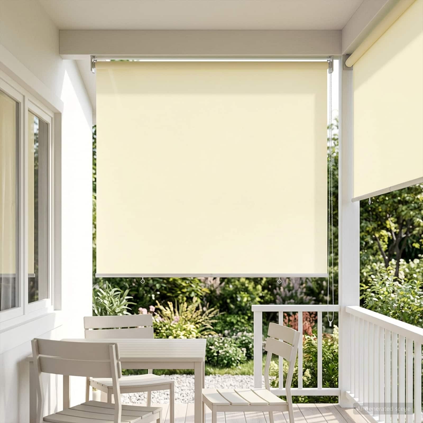 Tenda avvolgitrice in poliestere crema | Montaggio a parete o soffitto, catena sinistra o destra, controllo termico, filtro luce