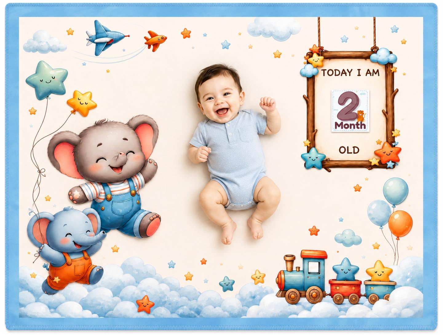 NEW COMERS® Baby Monthly Milestone Blanket | 1 to 12 Months Extra Soft Fleece | Best Photography Backdrop Prop | Size - 55 in to 44 inch Super Soft Fabric (Sea Blue)-image-49