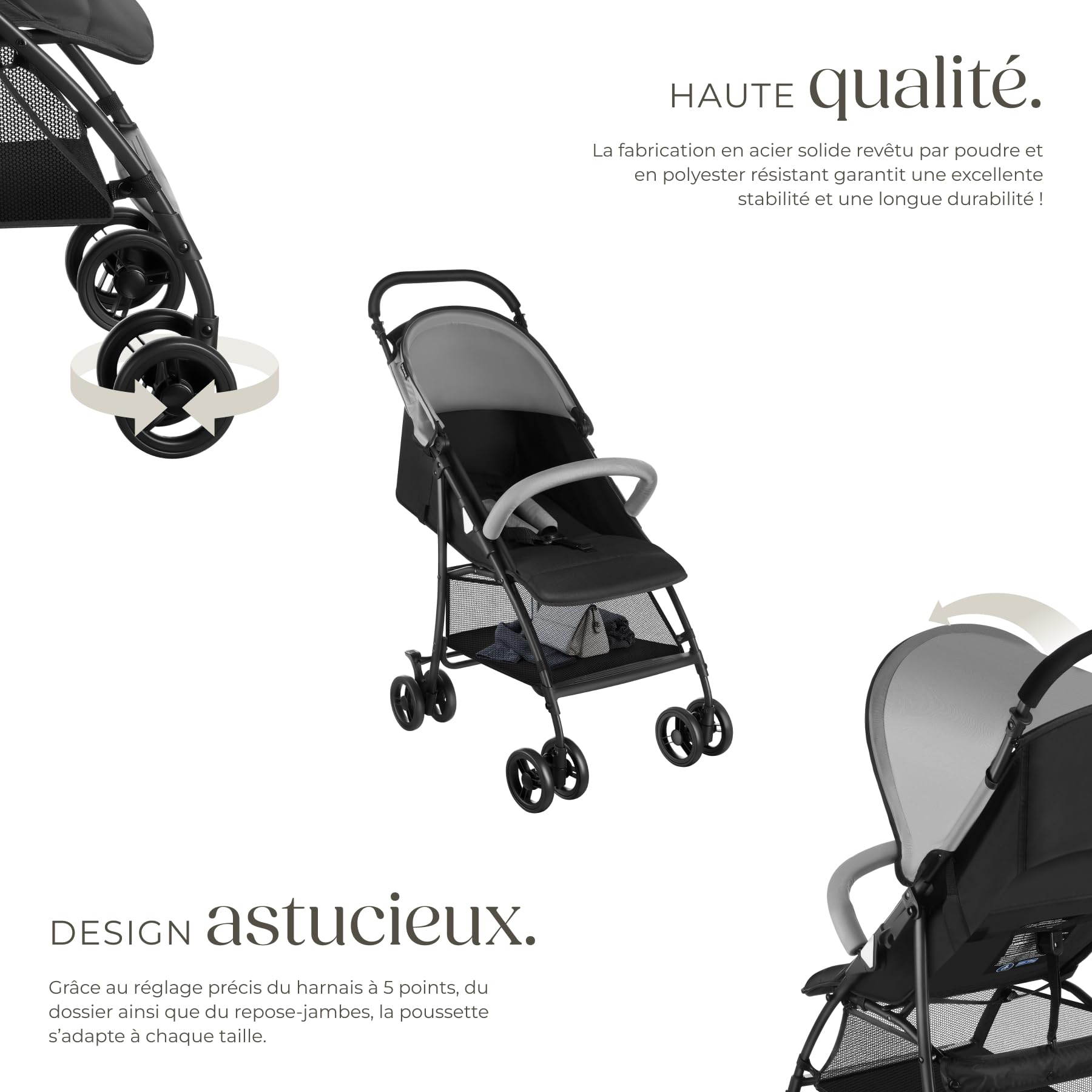 tectake® Poussette canne compacte 0-36 mois Pliable avec Espace de rangement, Dossier inclinable Poussette compacte & légère Poussette voyage Accessoires Bébé Nouveau né Enfant Baby stroller