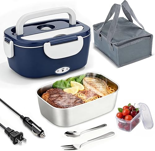 Miniatura 12 de Lonchera eléctrica, calentador de alimentos portátil de 33 onzas, calentamiento rápido de 100 W y acero inoxidable 304 a prueba de fugas, 3 en 1