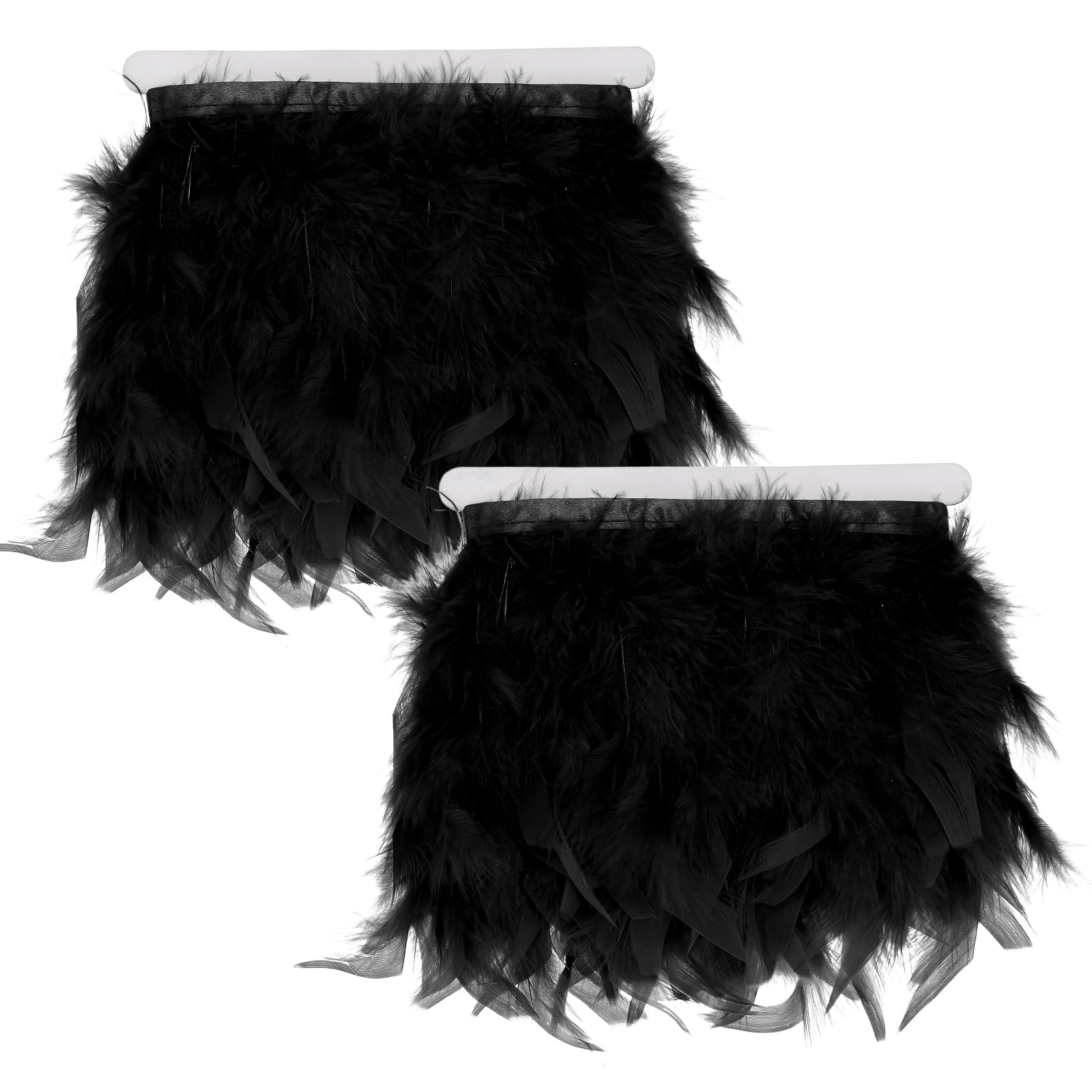 M METERXITY 2-Pack Turkey Feather Trim Fringe, 2 Yards 10-15 cm Natural Fluffy Feather Trim for Crafting/DIY Sewing/Party Clothing/Wedding Dress Decoration/Dream Catcher [Black]