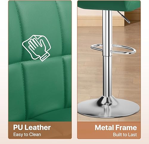 Miniatura 82 de Magshion Juego de 2 taburetes de bar, modernos taburetes de bar giratorios de piel sintética con respaldo, sillas de bar cuadradas ajustables sin