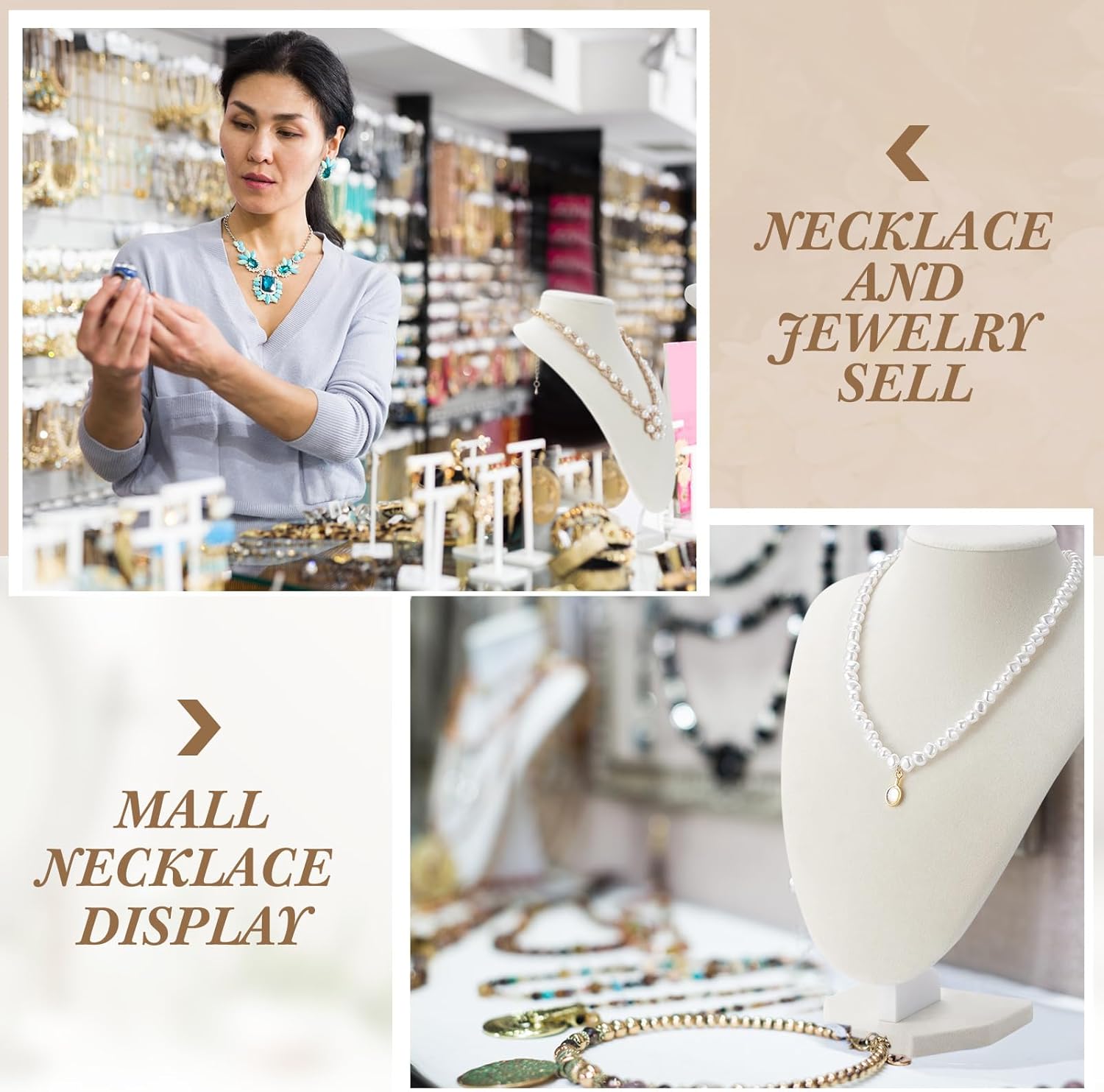 6 Pcs Necklace Display Stand Necklace Holder Jewelry Bust Display Stands for Selling Home Store Trade Shows Photography Props Retail(Beige,Velvet) - Image 4
