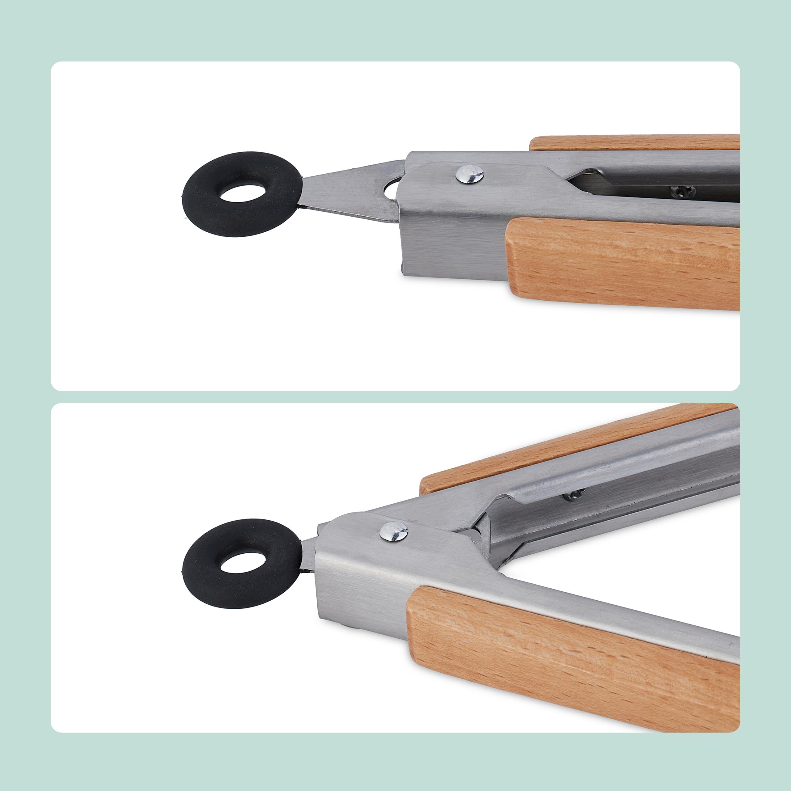 Relaxdays 10x Pinza da Barbecue, Acciaio Inox e Manico in Legno, Accessori Griglia e Cucina, Lunga 38 cm, Argentato Marrone