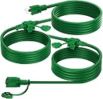 K KASONIC - Cord d'extension extérieur 50 FT, Éparpillé uniformément 6 Prises, 16/3 SJTW Fil multi-sorties imperméable pour la lumière paysagère, décoration de vacances et Noël, ETL Inscrit, Noir
