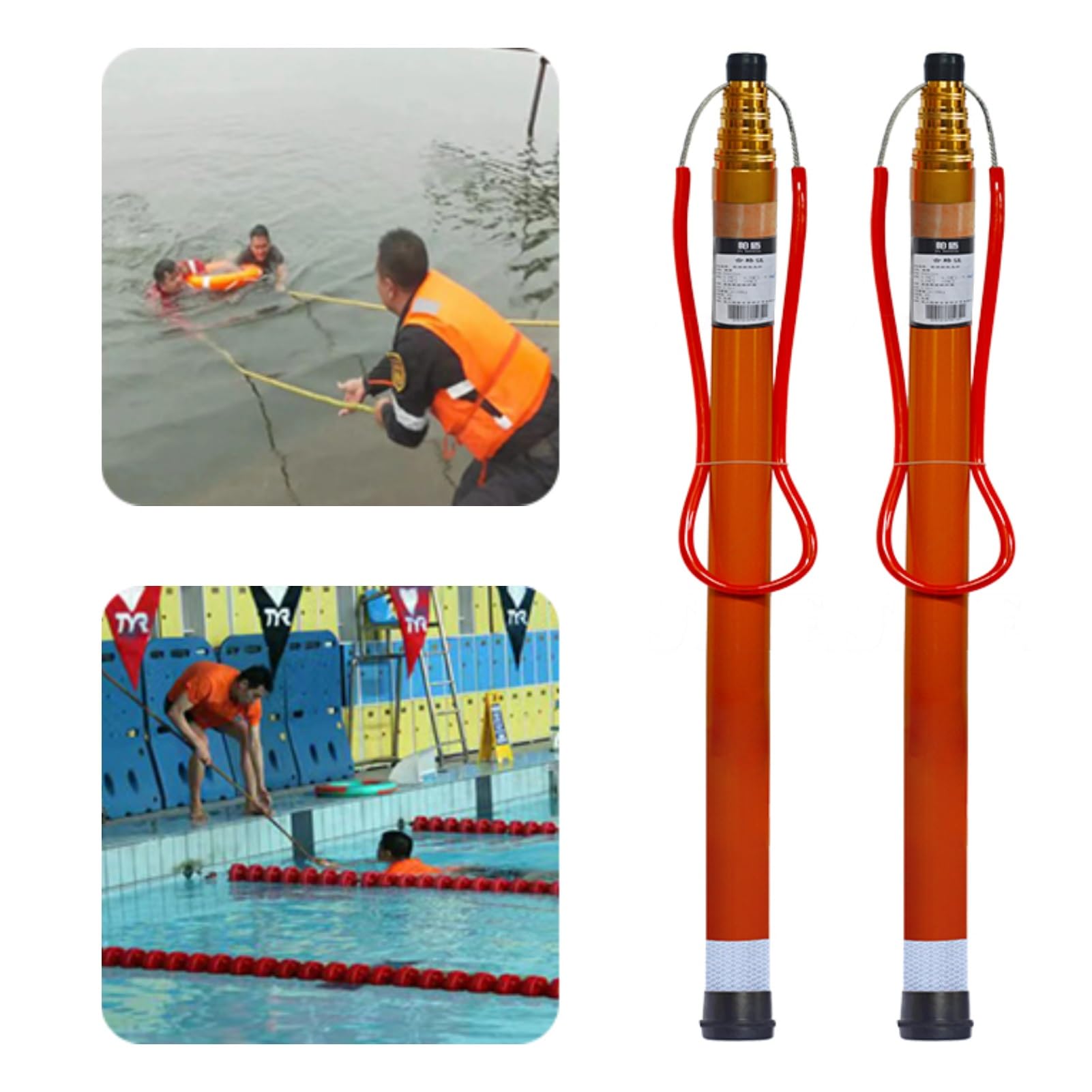 Gancho de seguridad extensible para salvamento en piscinas con longitud ajustable en kit de 2