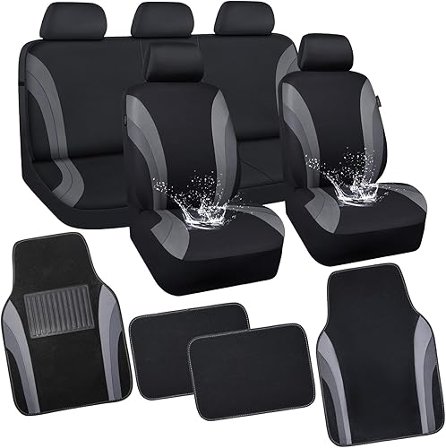 CAR PASS Line Rider - Juego completo de fundas deportivas para asiento de automóvil con 4 alfombrillas impermeables para automóvil, ajuste