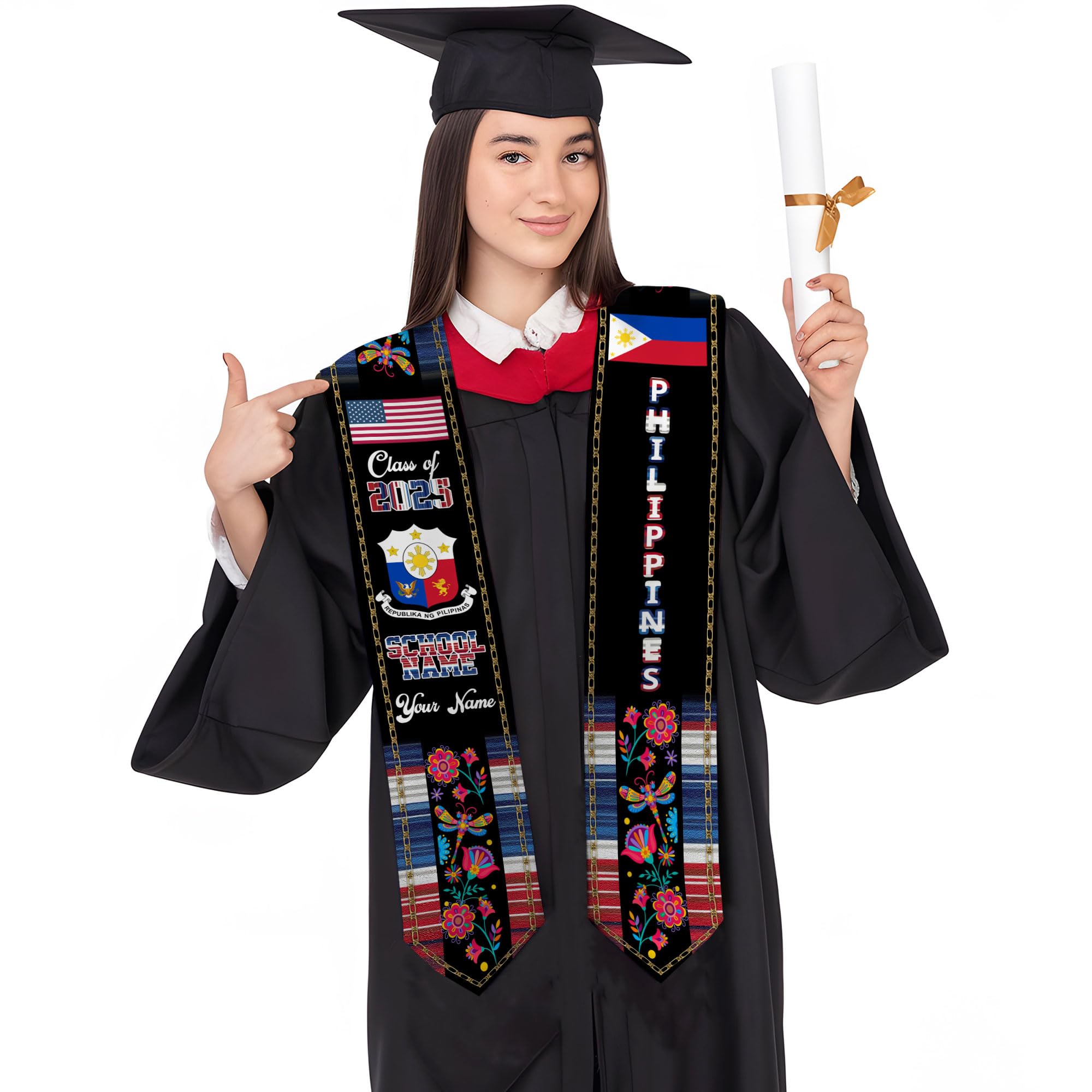 MonkeyVan Custom Filipino Graduation Sash 2025, Philippine American Flag Graduation Sash 2025 Filipinos Flag Graduation Sashes Phi10