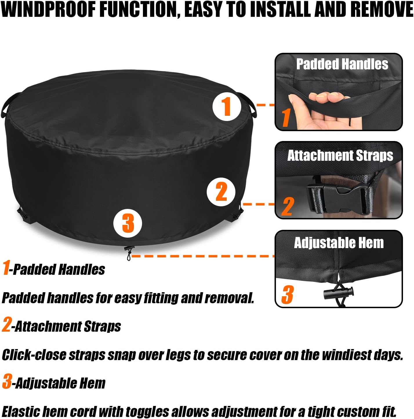Fire Pit Cover for Solo Stove 52.6 Inch Fire Pit Surround Tabletop, Waterproof Weather-Resistant UV-Resistant Outdoor Fabric Firepits Cover Round Yukon Surround Table Protective Covers, 54" D x 20" H