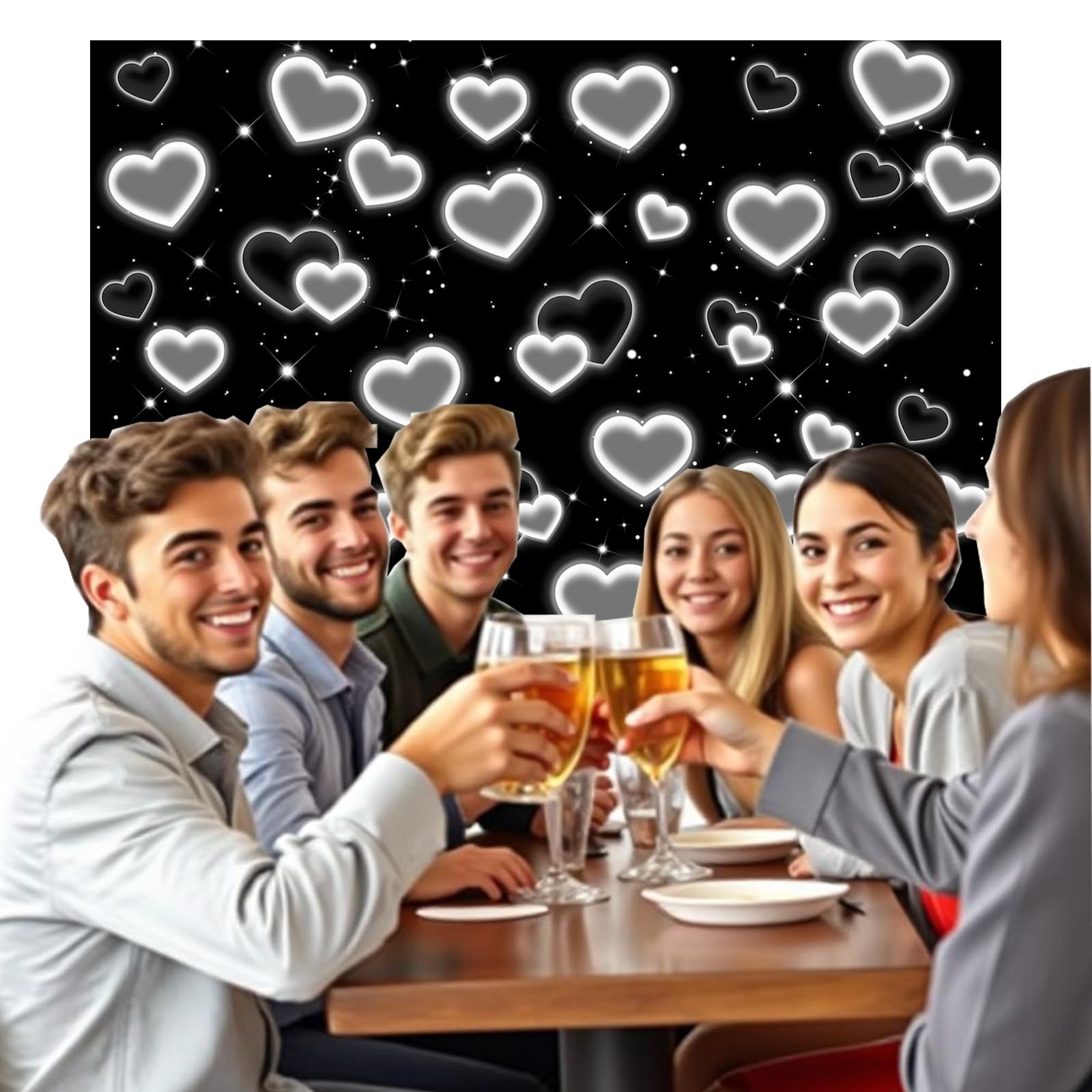Telón de fondo de corazón negro de los años 90, decoración de fiesta de los años 2000, fondo del día de San Valentín, pancarta de cumpleaños número 16 para niñas y mujeres, compromiso, boda, despedida