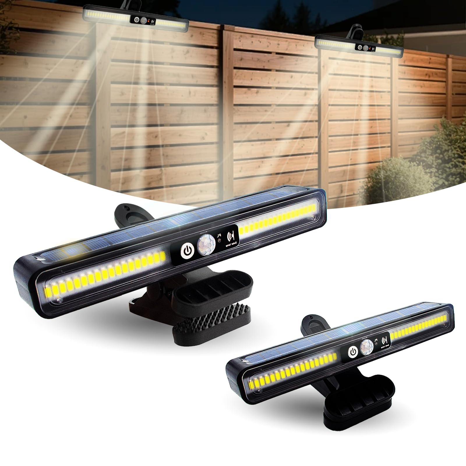 Surplex 2 Pack Clip-On Solar Lights Outdoor, 36 LED Motion Sensor Security Lights - IP65 Waterproof, 3 Lighting Modes, Dual Mount, Solar Lamps for Fence/Gutter/Garden/Patio/Walkway/Garage, Warm Light