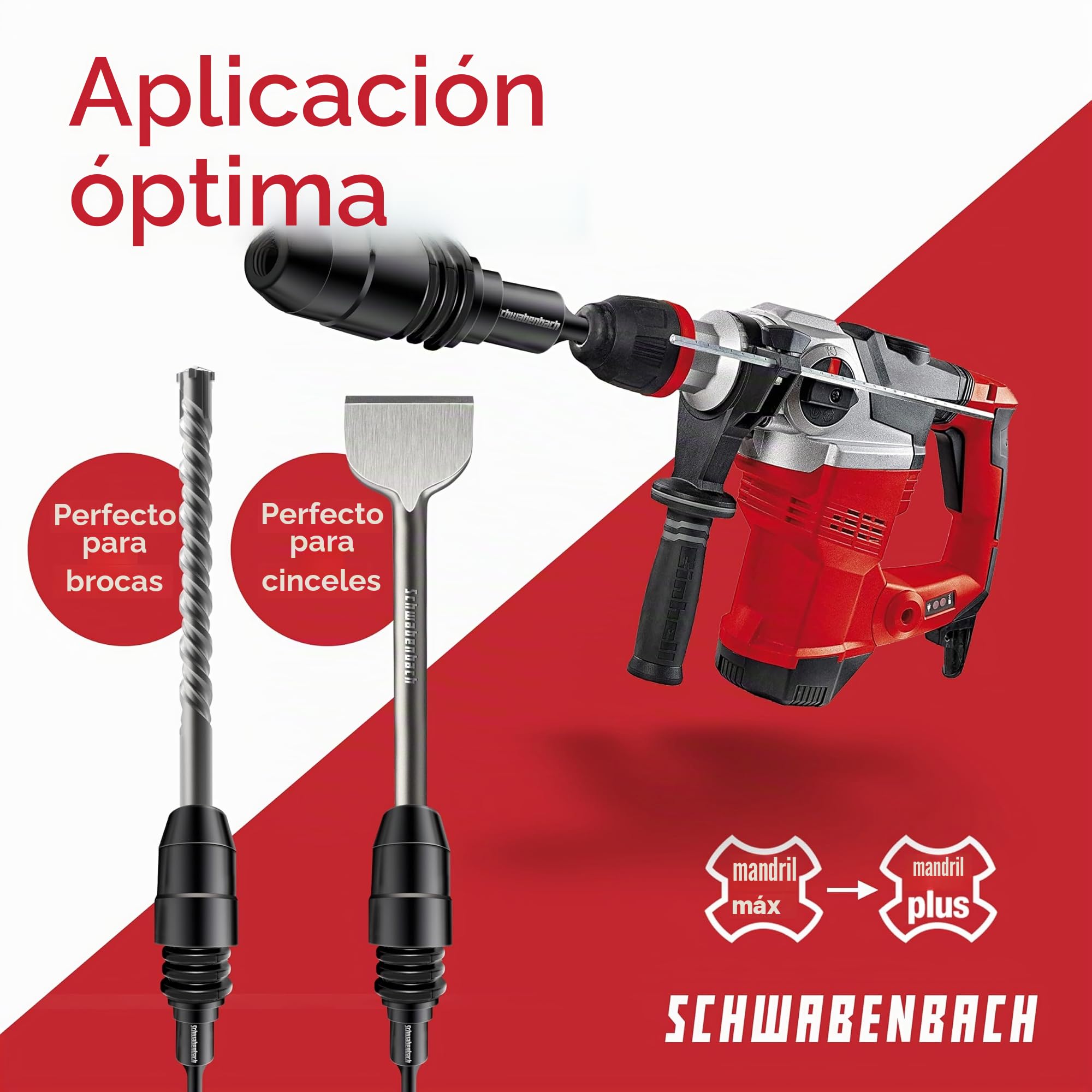 SCHWABENBACH® Adaptador SDS Plus a SDS Max | Convertidor para Usar Brocas y Cinceles SDS Max en Martillos con Conexión SDS Plus - Cincel Albañil