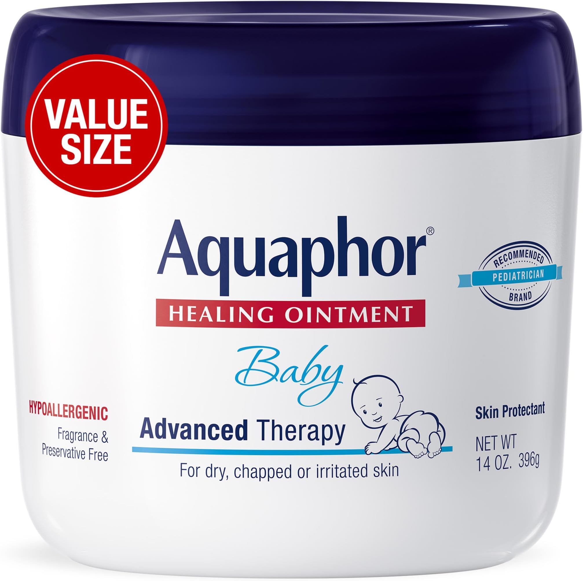 Aquaphor Baby Advanced Therapy Healing Ointment Skin Protectant, 14 OZ | Baby Skin Protectant with Petrolatum for Chapped or Dry Skin, Drool Rash and Diaper Rash, Hypoallergenic, Fragrance Free