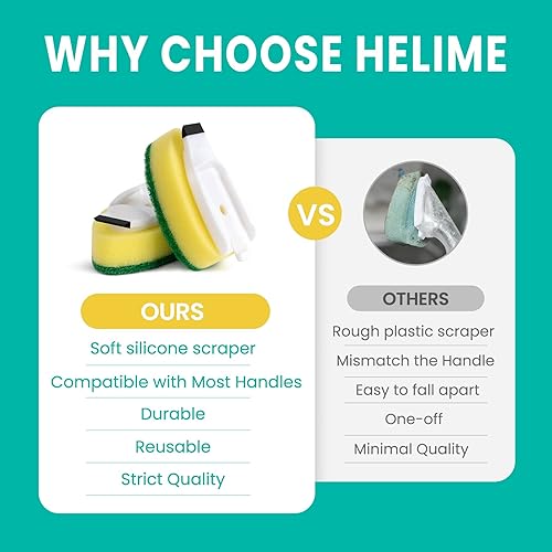 Miniatura 3 de HELIME Recambios de esponja 2 en 1, cabezal de repuesto para varita de platos con raspador de silicona, limpiadores antiarañazos, dispensador de