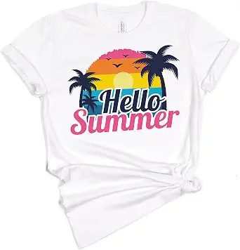 Women White Graphic T-Shirt - Cute Beach Top with Summer Vibes - Short Sleeve Tee for All Occasions