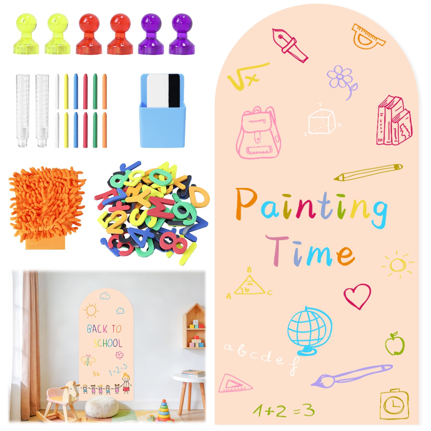 Magnetic Wall Decal Peel and Stick Magnetic Chalkboard Wallpaper in Milk Tea (39.3" x 17.5"), Includes Magnet Letters and Other Accessories for Home Kids Playroom Classroom Magnetic Play Wall Decor