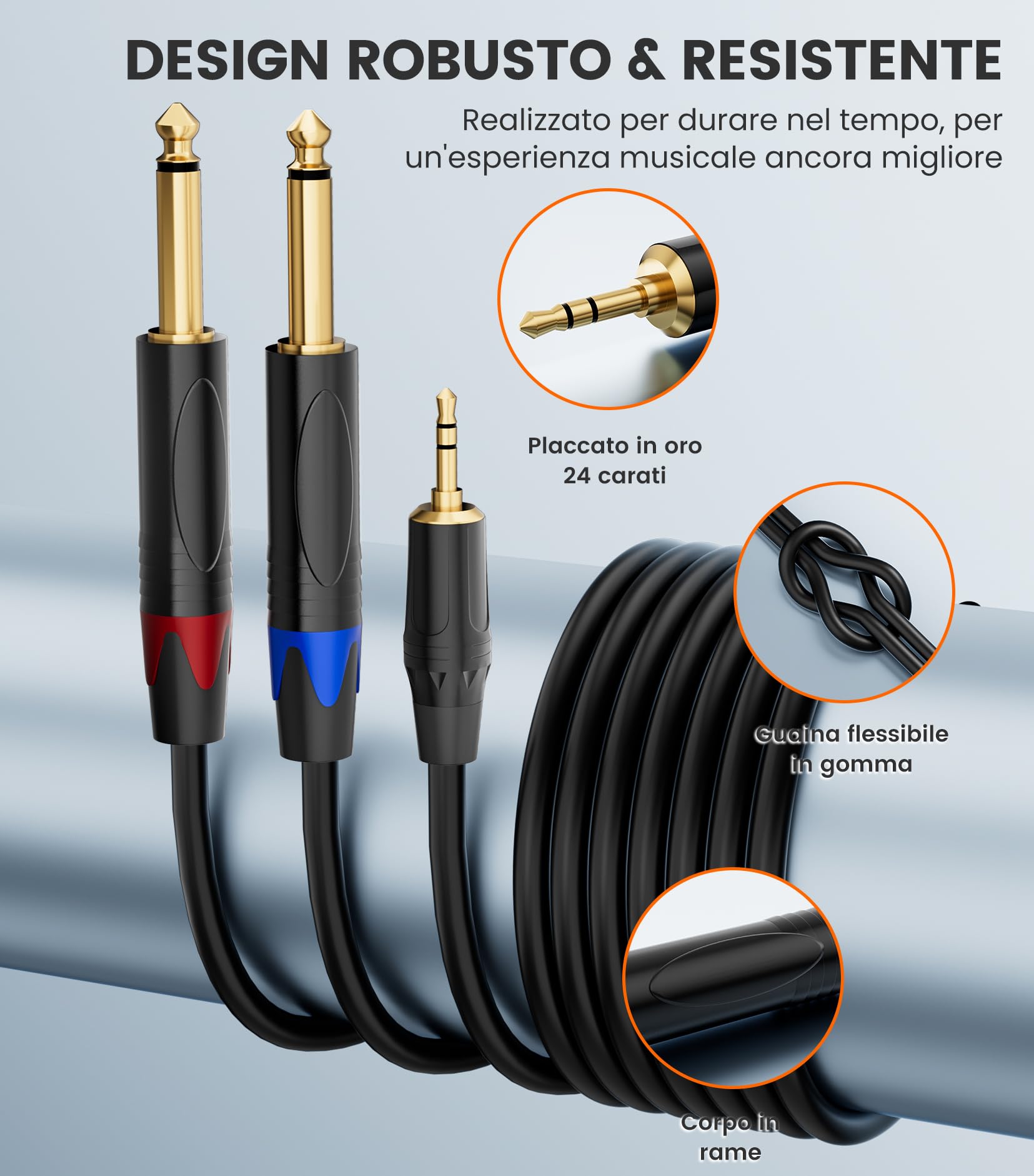 Cavo stereo da 3,5 mm a 6,35 mm, 1 m, mini jack TRS da 3,5 mm a doppio TS mono da 6,35 mm, cavo splitter a Y per lettori CD, altoparlanti, amplificatori
