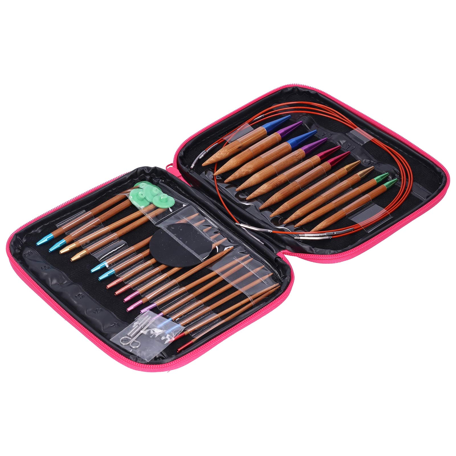 Generic Juego de Agujas de Bambú Herramientas de Tejer Circulares de Doble Punta de Alta Dureza para Manualidades de Suéteres 26 Piezas Bambú Carbonizado y Aleación de Aluminio