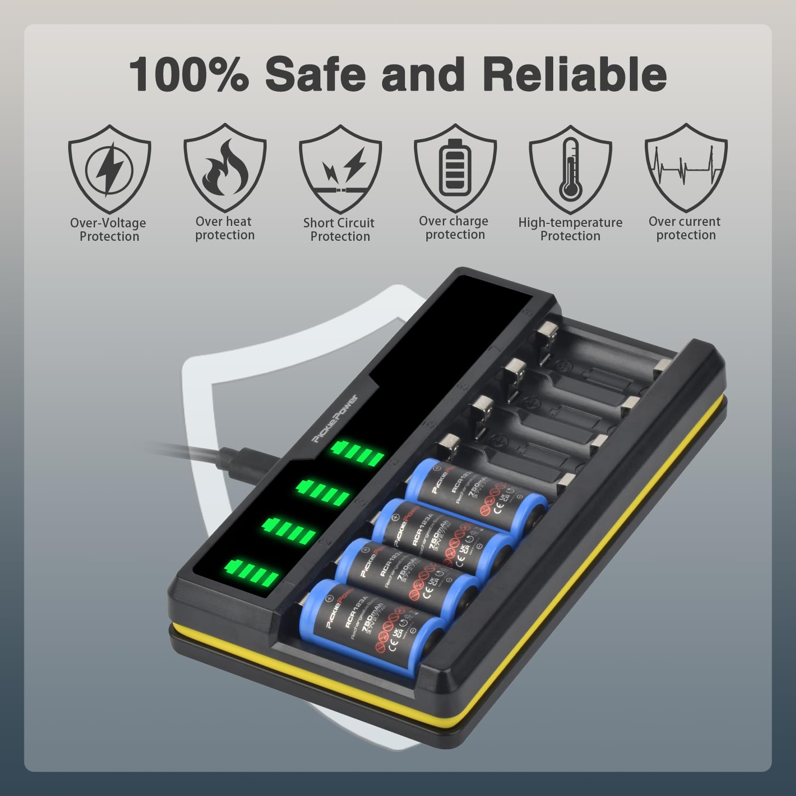 Pack Batteries 123A Lithium 3V + Chargeur 8 Slots - Pour Caméras Arlo (750mAh)