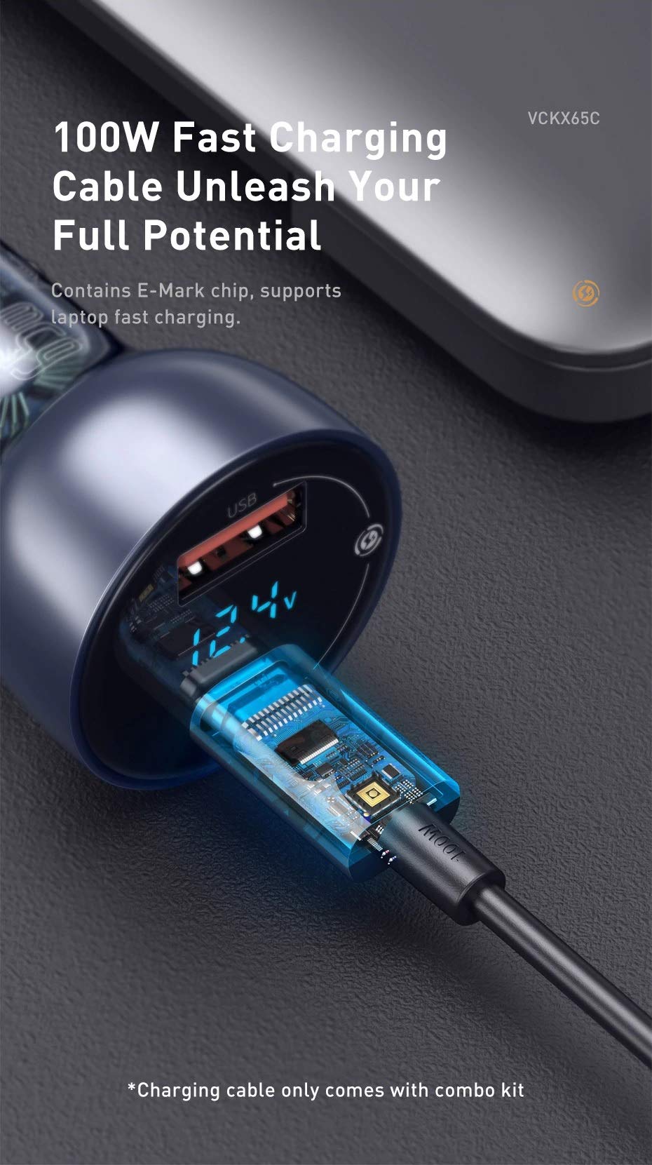Baseus Zestaw ładowarki samochodowej specjalny wyświetlacz cyfrowy PPS QC U+C (60 W kabel C+C 1 m) 45 W czarny TZCCKX-0G