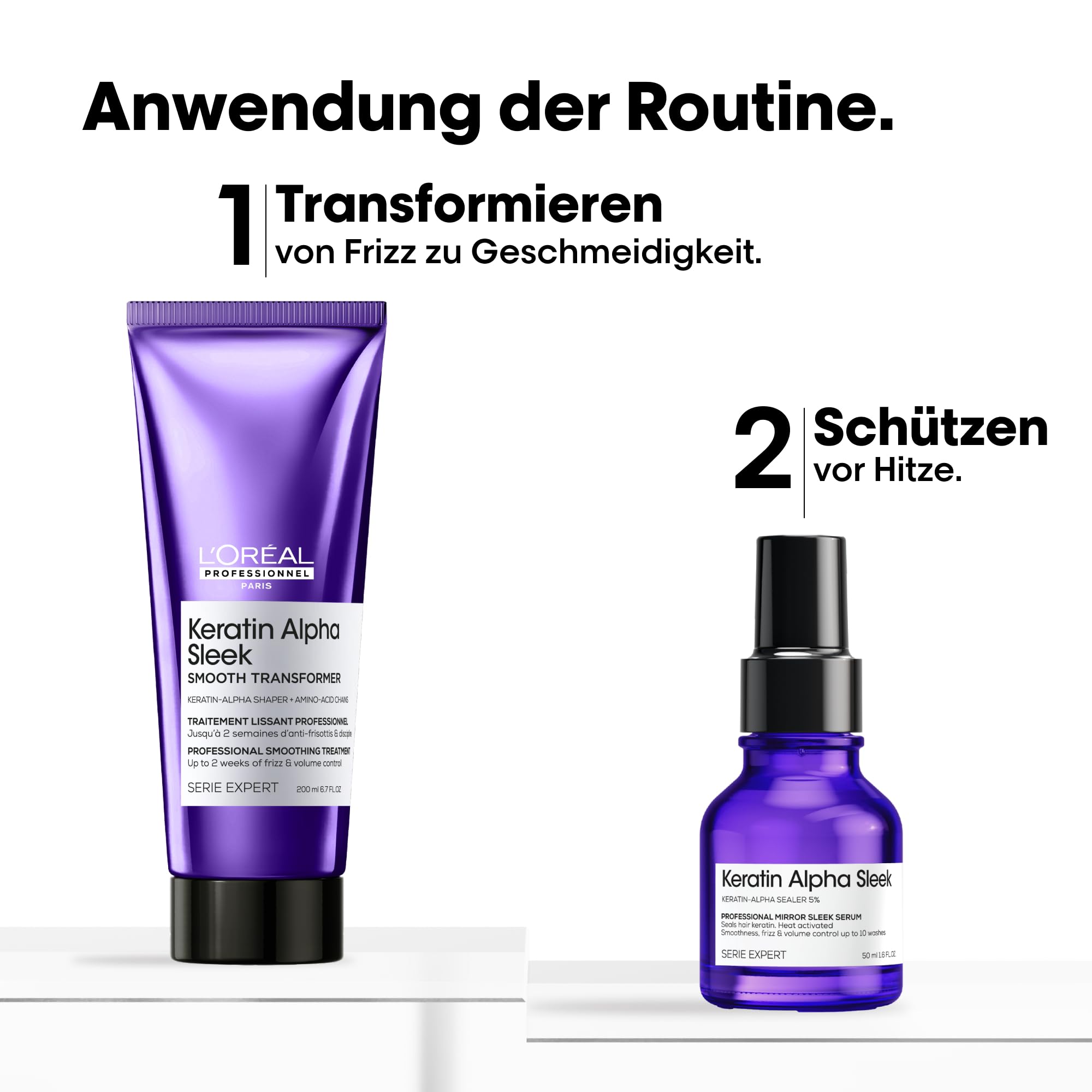 L'Oréal Professionnel Keratin Alpha Sleek Smooth Transformer & Serum Duo – Professionelles Anti-Frizz Haarset für intensive Geschmeidigkeit & Glanz
