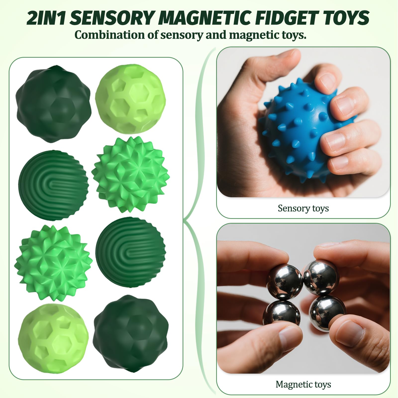 8 Szt. Zabawki Antystresowe Magnetyczne – Silikonowe Zabawki Fidget, Idealne na Stres, Relaks i Skupienie dla Dzieci i Dorosłych (zielony)