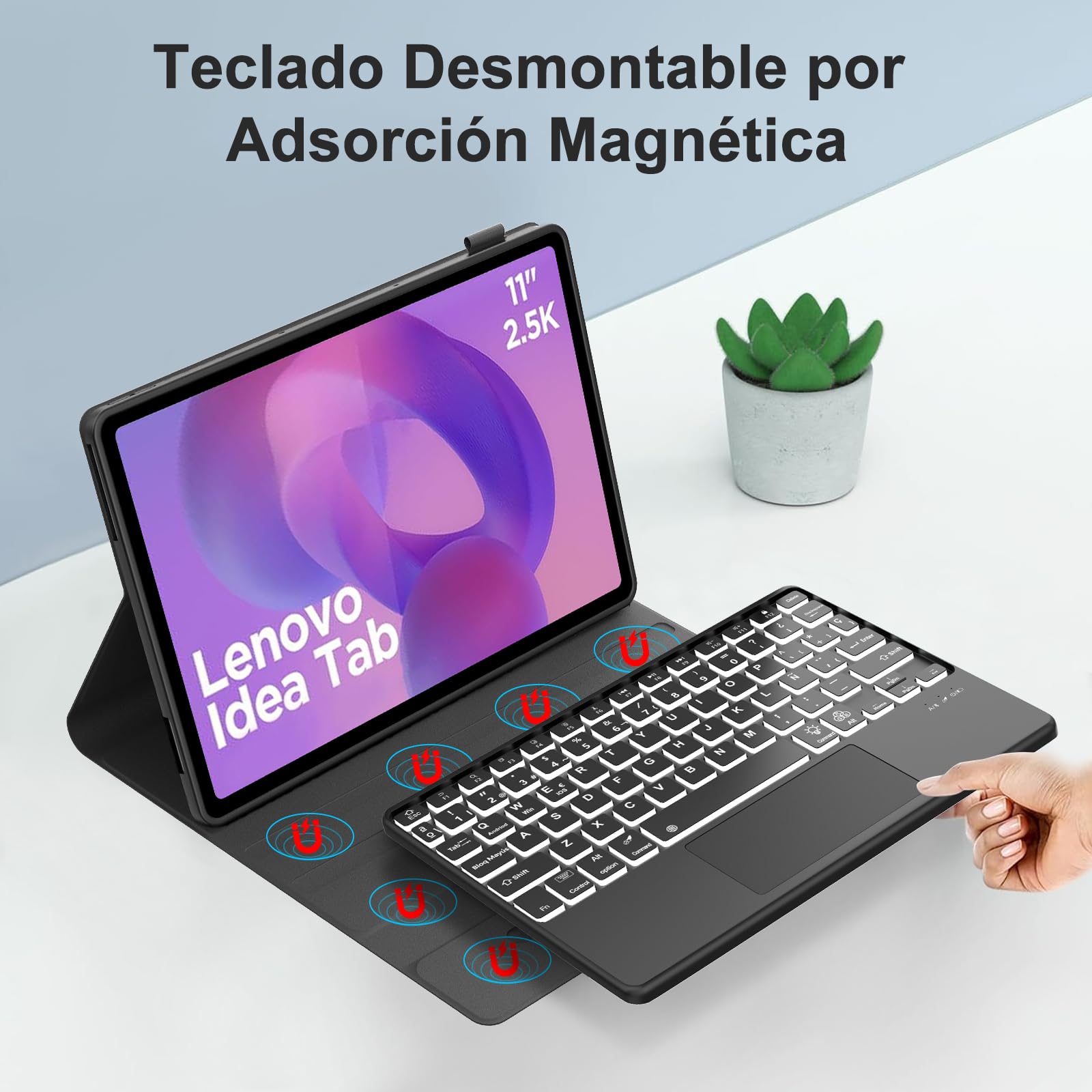 FOGARI Funda Teclado con Touchpad para Lenovo Idea Tab 11" 2025 | Español Ñ Teclado Retroiluminado Magnético Desmontable Bluetooth con Trackpad para Lenovo Idea Tab 11 Pulgadas 2025, Negro