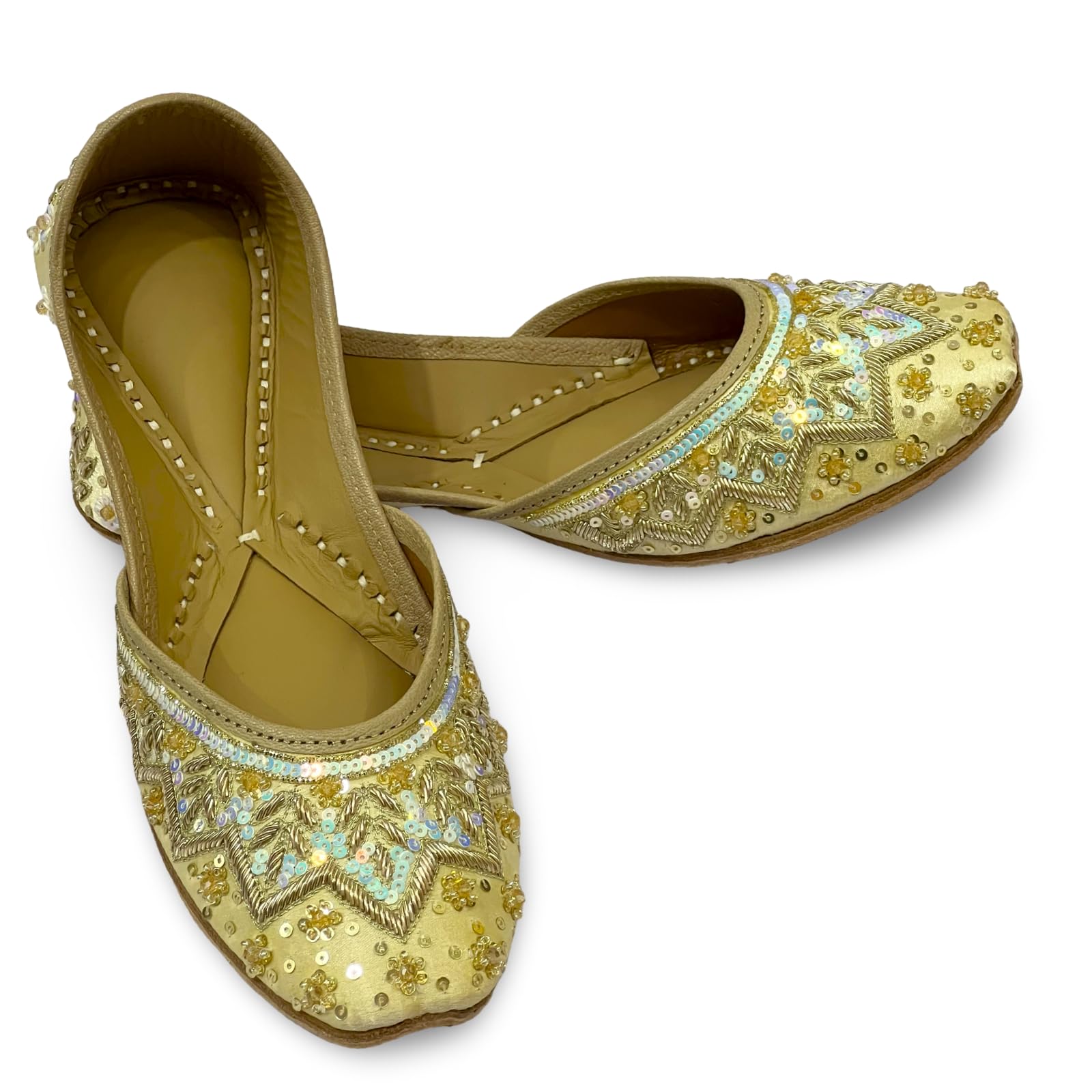 Noor Glow || Women's Gold Embroidered Jutti, Sequin Beaded Jutti, Traditional Indian Bridal Flat Punjabi Jutti-image-13