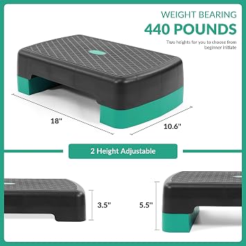 Fitvids 18 Aerobic Step Platform, Workout Stepper with Adjustable 2 Stackable Risers 3 5.5 for Home Gym Small Space, Exercise Step, Multiple Option
