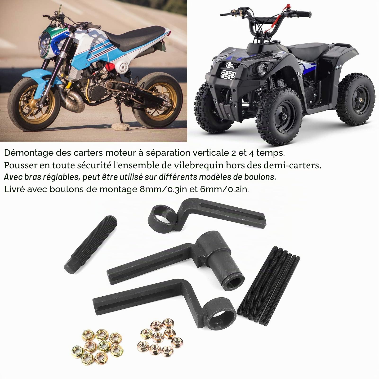 Séparateur et diviseur de carter,Outil Séparateur de Carter pour Moto, Réglable à 360 Degrés Séparateur de Carter Démonter Outil de Réparation avec Boulons de Fixation pour moto ATV 2 Temps 4 Temps