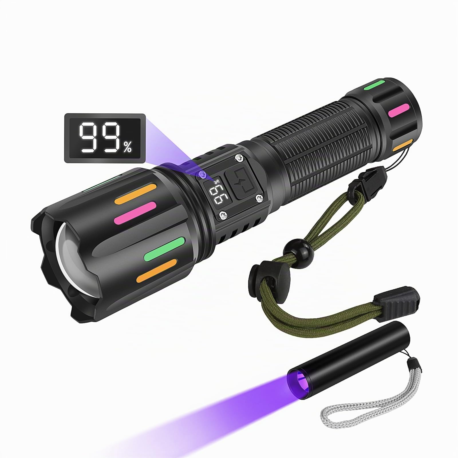 Torcia LED Super Luminose, Torcia Ricaricabile 500000 Lumen Torcia Tattica Potente con Display Digitale LCD, 5 Modalità Zoom Flash Light, Torc a Mano ad Alta Potenza per Campeggio