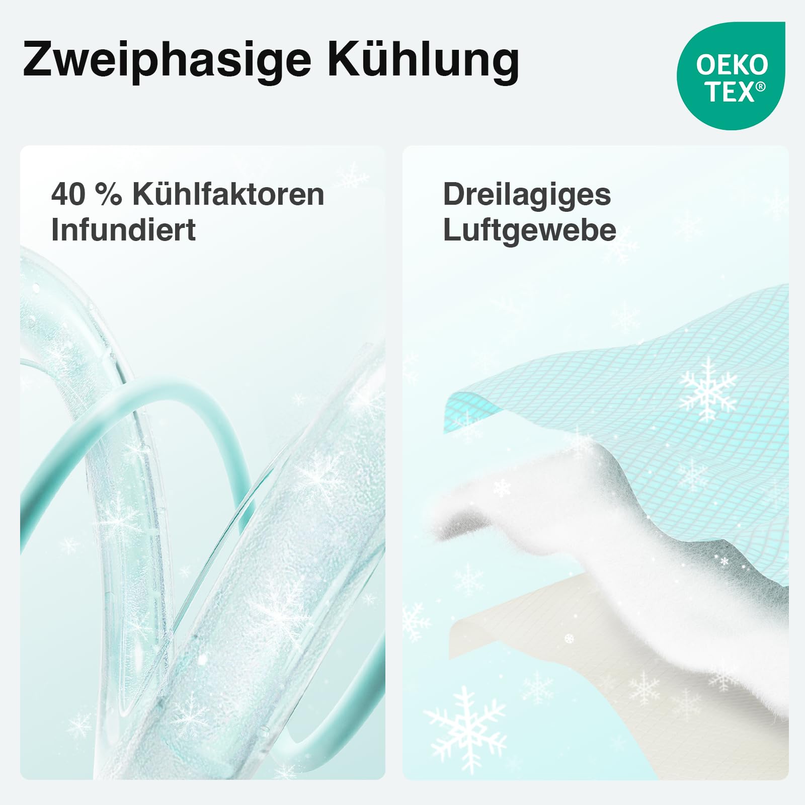 Novilla Cooling Matratzenauflage 140x200cm, Gewebe mit Kühlfaktor, Atmungsaktiv und Hautfreundliches, Dreilagiges Air-Layer-Gewebe, 3 cm Stützende Faserpolsterung, 30 cm Elastische Kante, Oeko-TEX