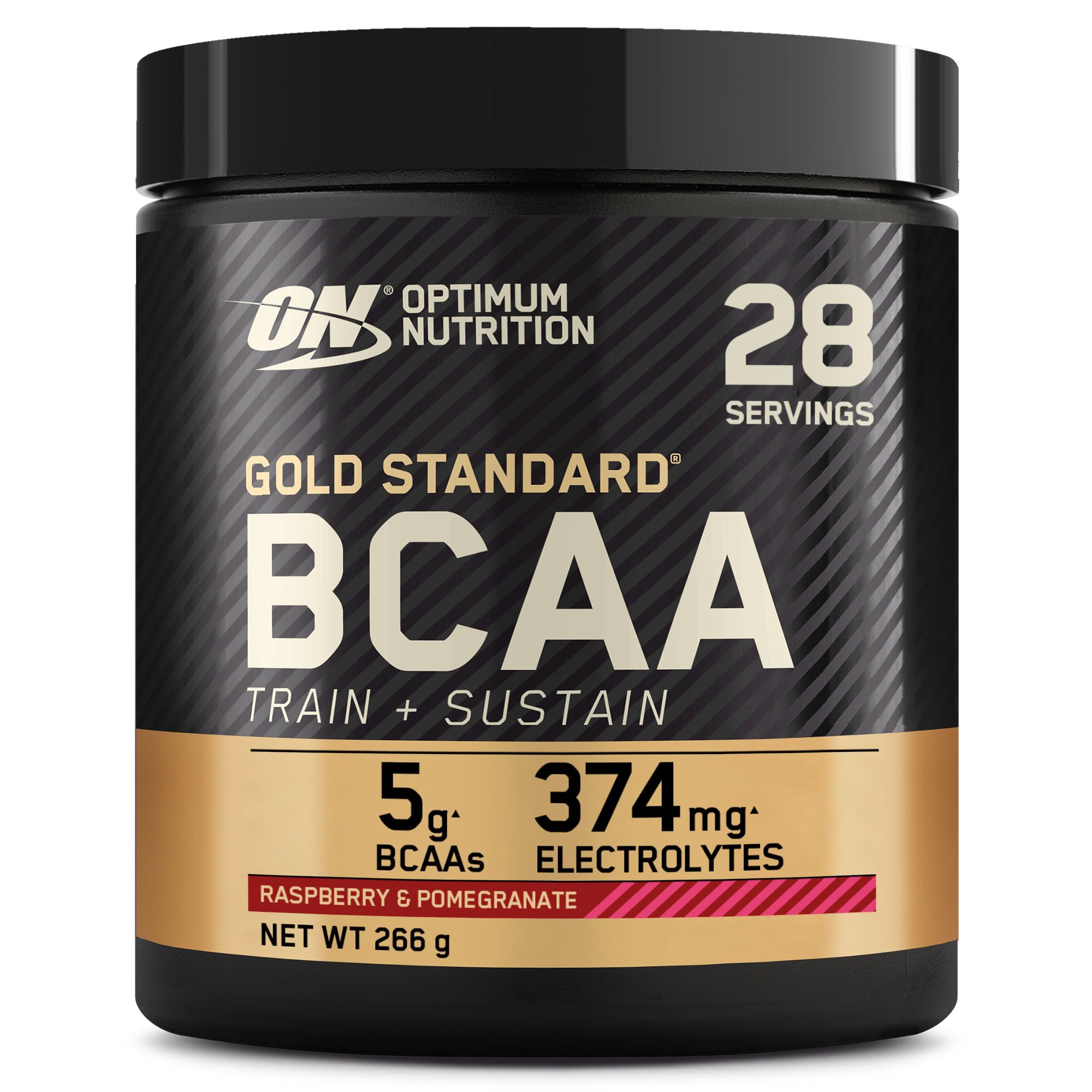 Optimum Nutrition Gold Standard BCAA Train + Sustain, poudre d'acides aminés pré-​entraînement, boisson sportive, vitamine C, zinc, magnésium et électrolytes, sav. framboise & grenade, 28 doses, 266 g