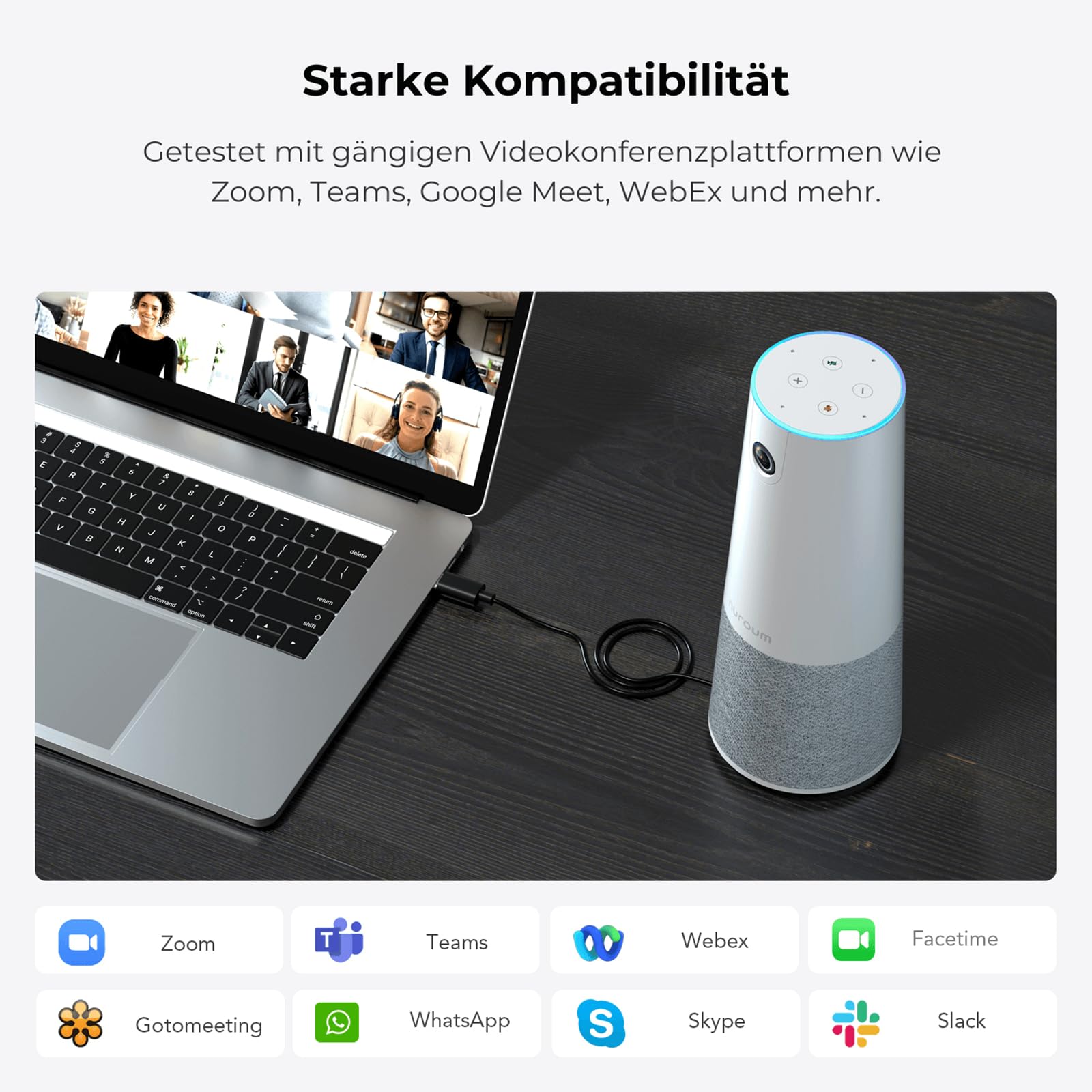 Nuroum C20 1080P Webcam für Videokonferenz, Rauschunterdrückung/100° Weitwinkel/4m Tonaufnahme, Kamera mit Mikrofon und Lautsprecher für Konferenzräume, USB Plug&Play für PC/Laptop