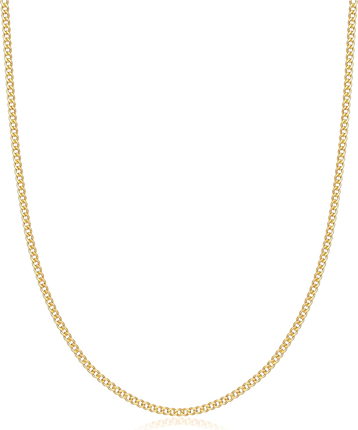 Barzel 18K Gold Plated Curb/Cuban Link Chain Necklace 2MM, 3MM, 4MM, 5MM For Women or Men - Made In Brazil