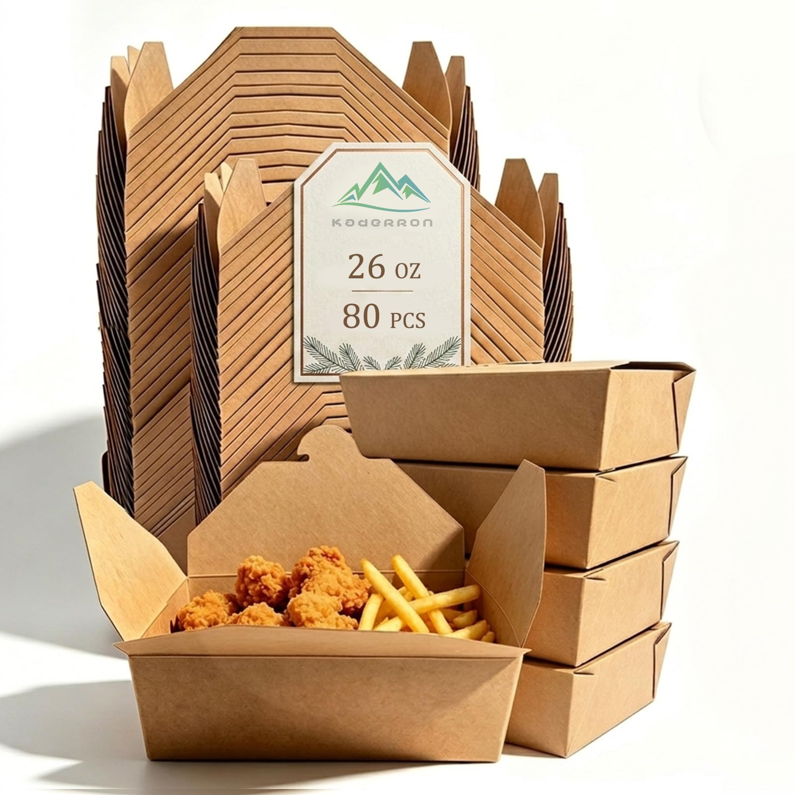 Kaderron 80 contenitori usa e getta per alimenti da asporto, in carta kraft, da asporto, per microonde, confezione da 80 pezzi