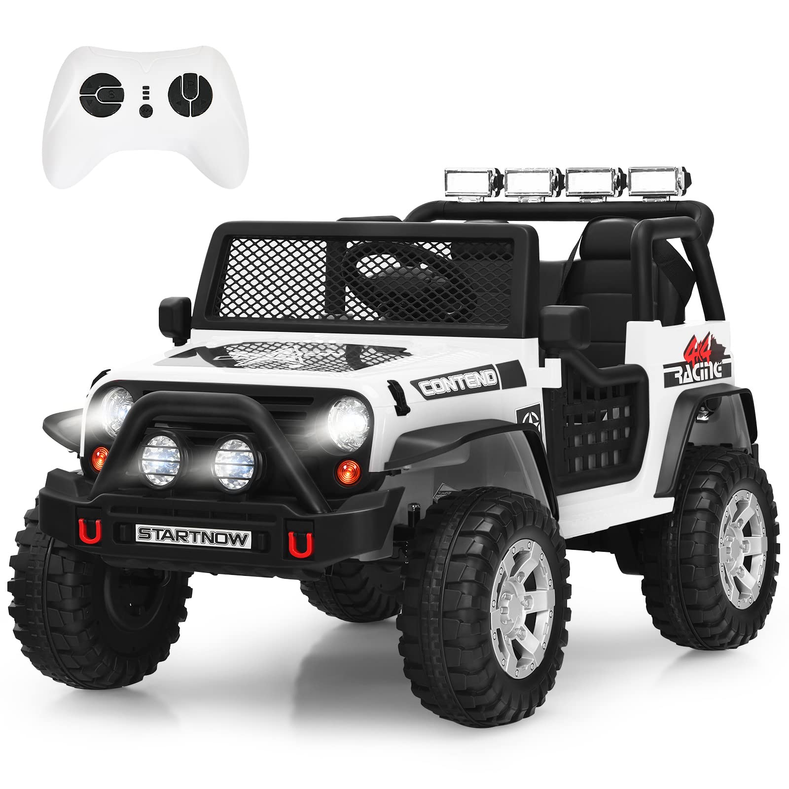 GOPLUS 12 V Voiture Electrique Enfant 2 Places avec Télécommande 2,4 G,Quad 4x4 Electrique Enfants avec LED, Musique Klaxon, MP3, 2 Vitesses 1,6-8 km/h,Charge 50KG, pour Enfant 3 Ans+ (Blanc)