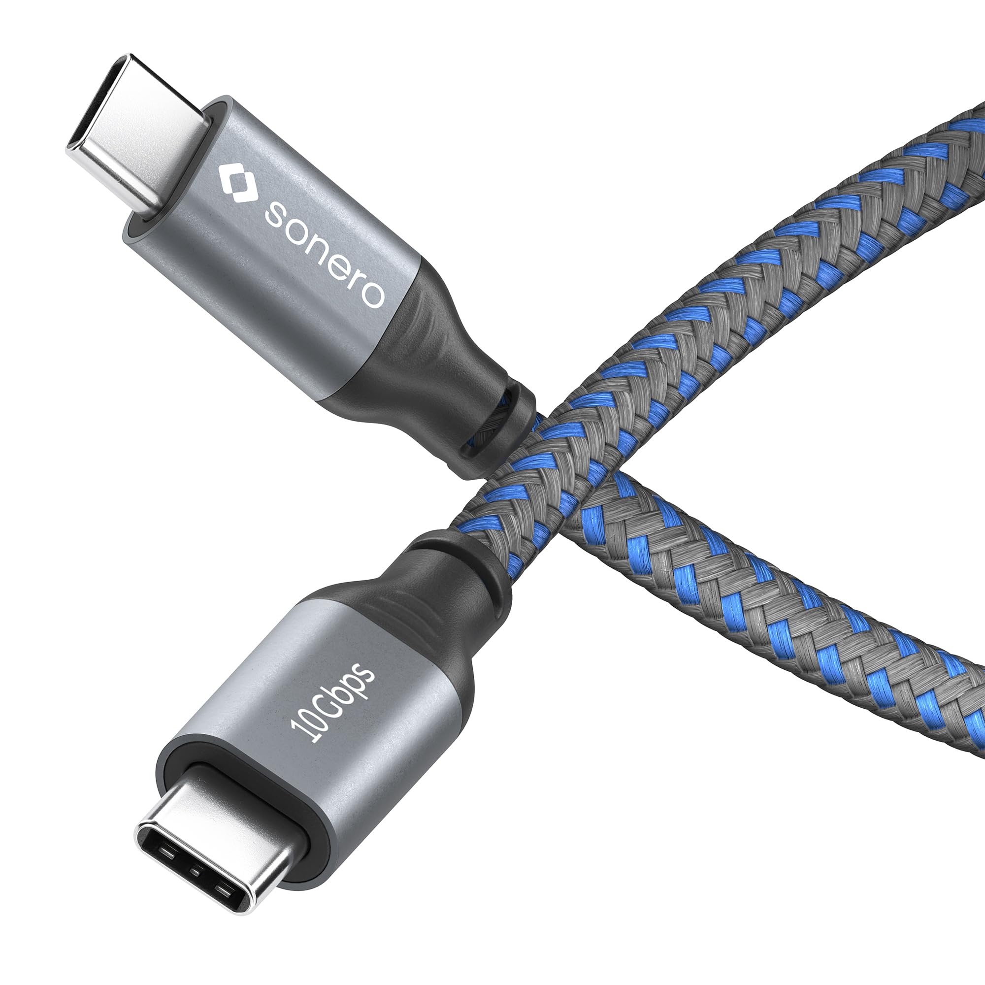 Sonero® USB-C auf USB-C Kabel, 4K 60Hz Bildübertragung, USB 3.2 Gen 2, DP Alt Mode, 10 GB/s Datenübertragung, 5A/20V/100W mit E-Marker Chip, grau/blau, 1,00 m