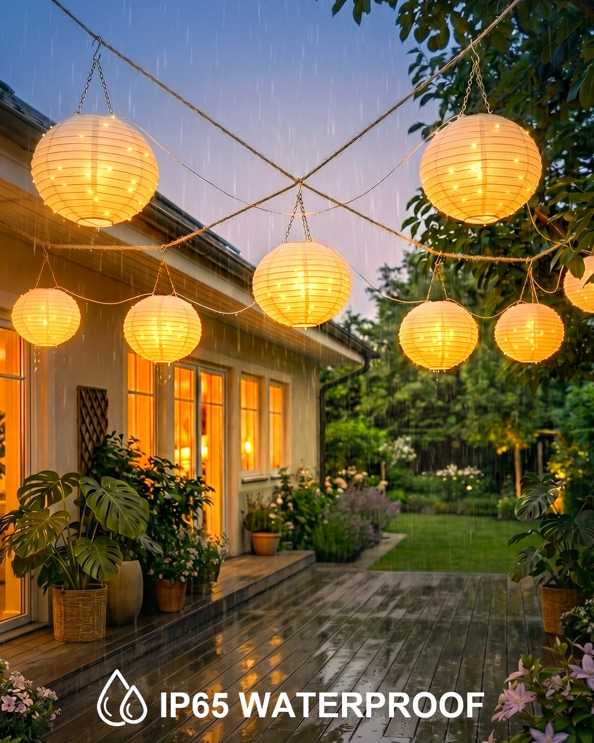 4,5 m, 160 LED, luci solari per esterni, 1200 mAh, IP65, resistente alle intemperie, con 4 lampade da 30 cm/40 LED, 8 modalità, grandi lanterne, lampade solari per esterni, balcone, giardino, terrazza