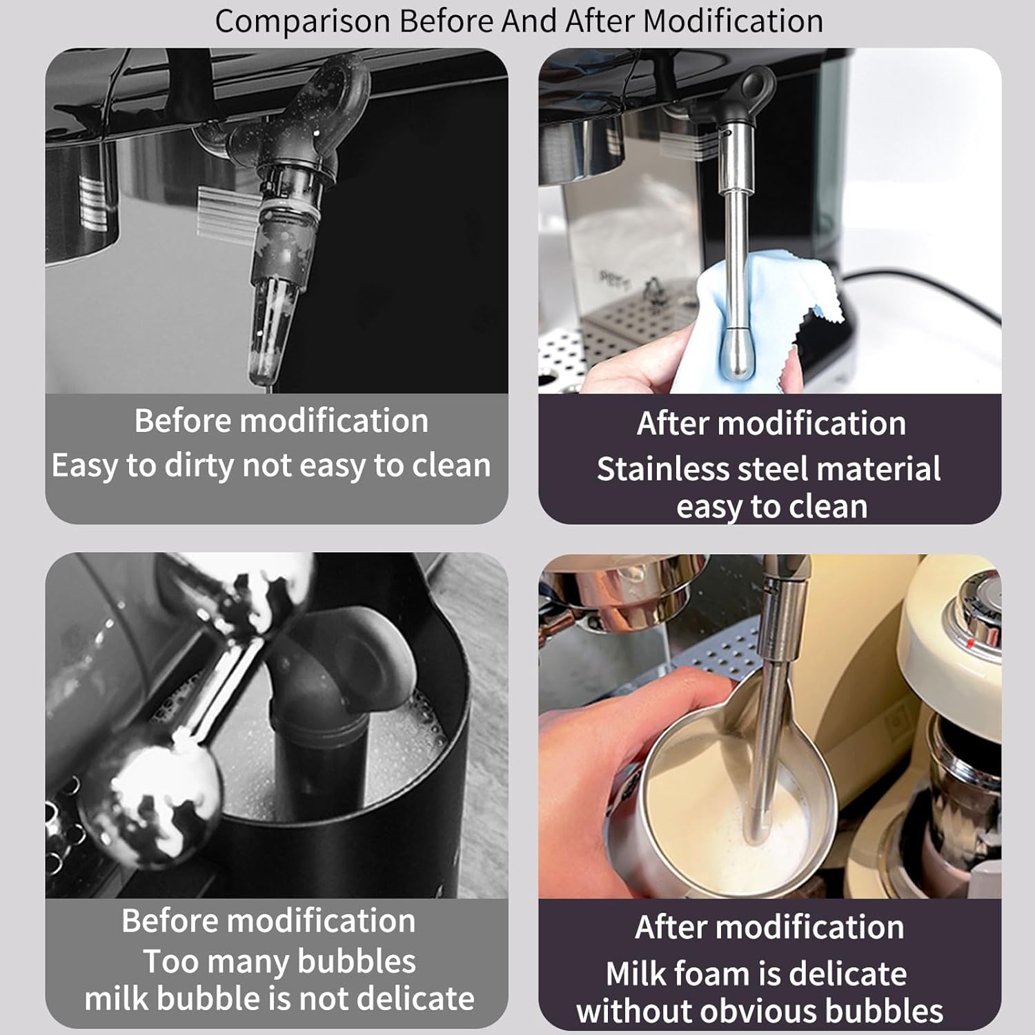 Coffee Machine Steam Nozzle Replacement, For Smeg ECF01 Delonghi EC680 ECP33.21 D3T Pro Ecam 350.15 E-MAX ETAM 29.510 304 Stainless Steel Steam Wand Coffee Machine Accessories
