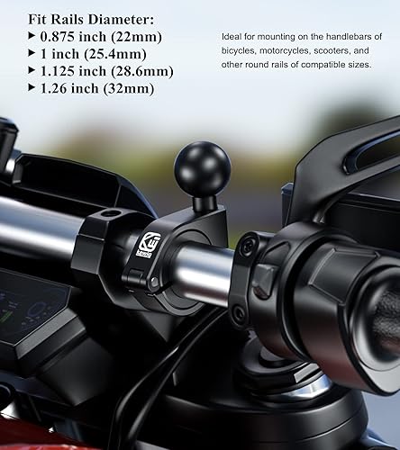 Miniatura 7 de BRCOVAN 2 unidades, soporte de bola de 1 pulgada, base de abrazadera de manillar de aleación de aluminio, apto para rieles redondos de 0.875