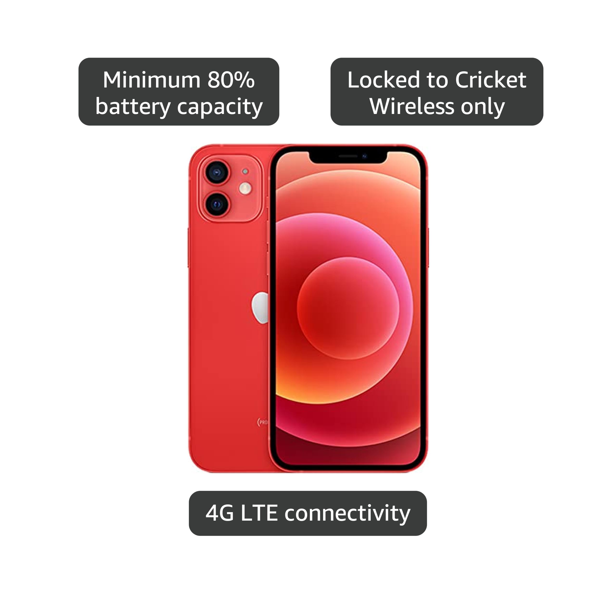 Amazon.com: Apple iPhone 12, 64GB, (Product) Red for Cricket Amazon.com: Apple iPhone 12, 64GB, (Product) Red for Cricket