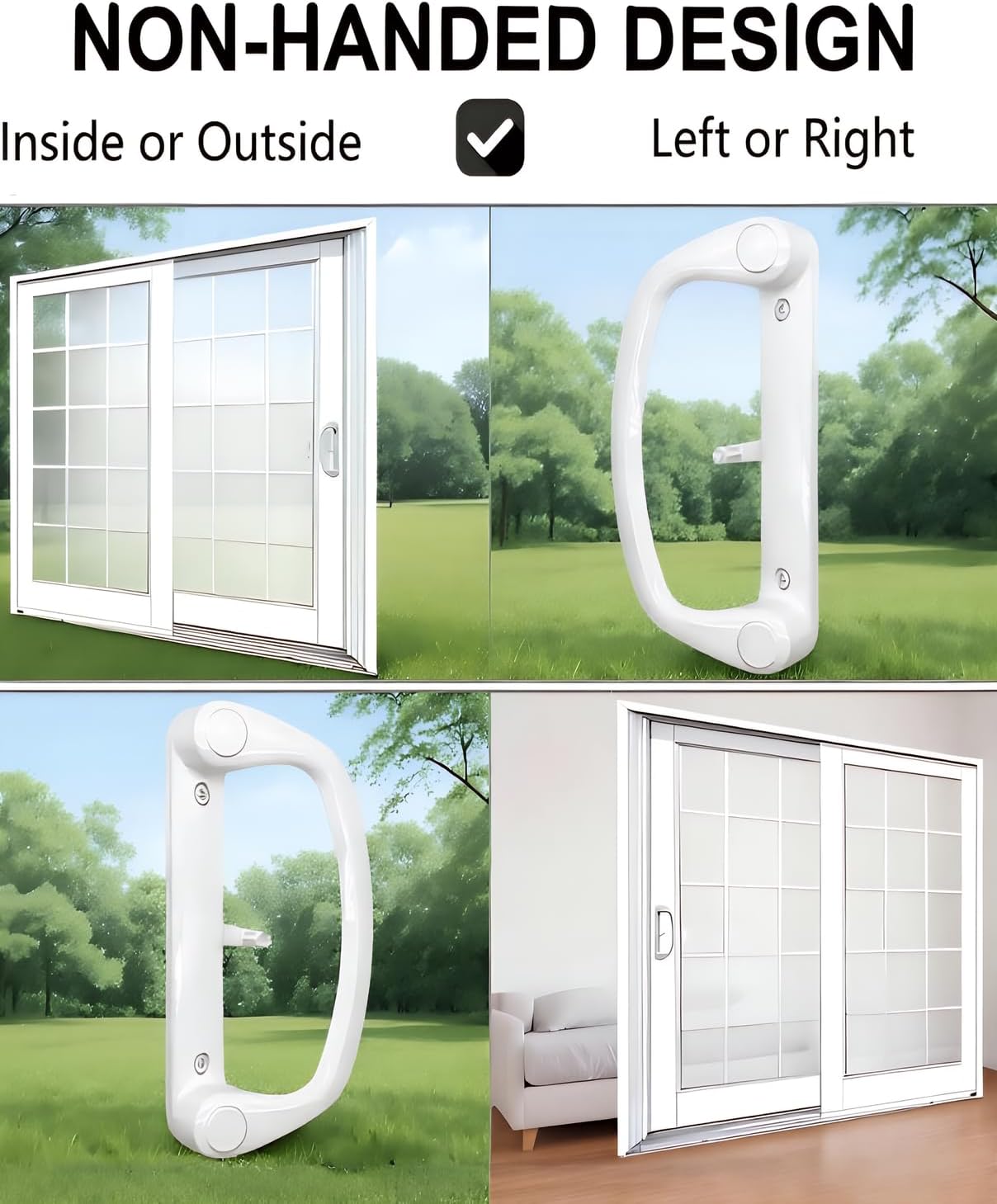 Aluminum Sliding Glass Patio Door Handle Set with Mortise Lock & Keys, Fits 1-1/4" to 2" Thick Doors 3-15/16" Hole Spacing, Adjustable Thumb Latch, Non-Handed, Matte White