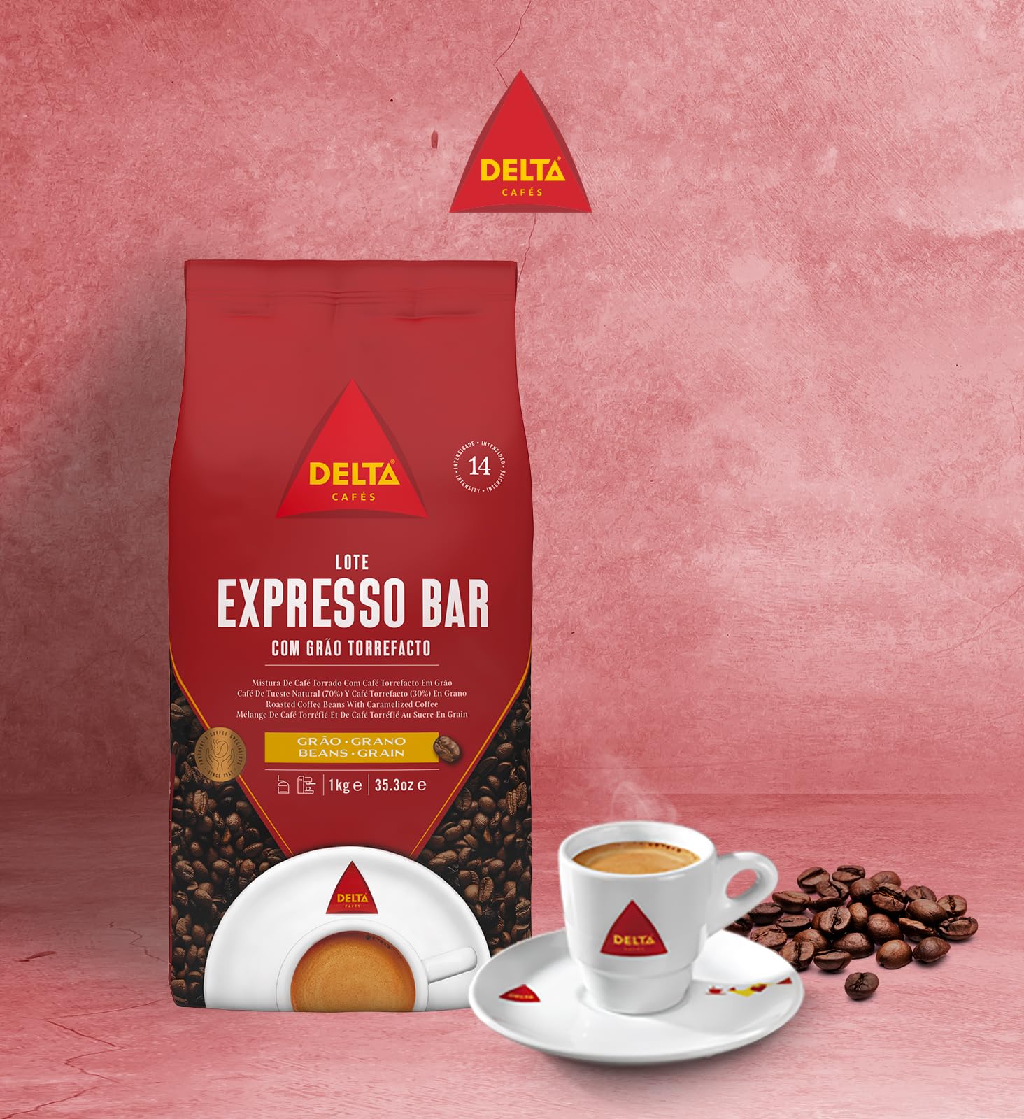 Delta Cafés Café en Grano Espresso Bar 2x1 Kg Intensidad 14 Mezcla Arábica Robusta