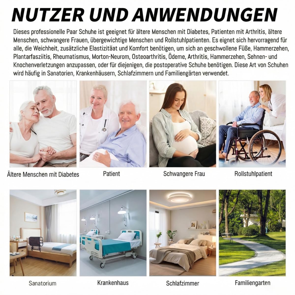 VibeCraft Diabetiker Schuhe Herren Damen Extra Weit mit Klettverschluss Orthopädische Komfortschuhe für Geschwollene Füße Leichte & rutschfeste Sohle