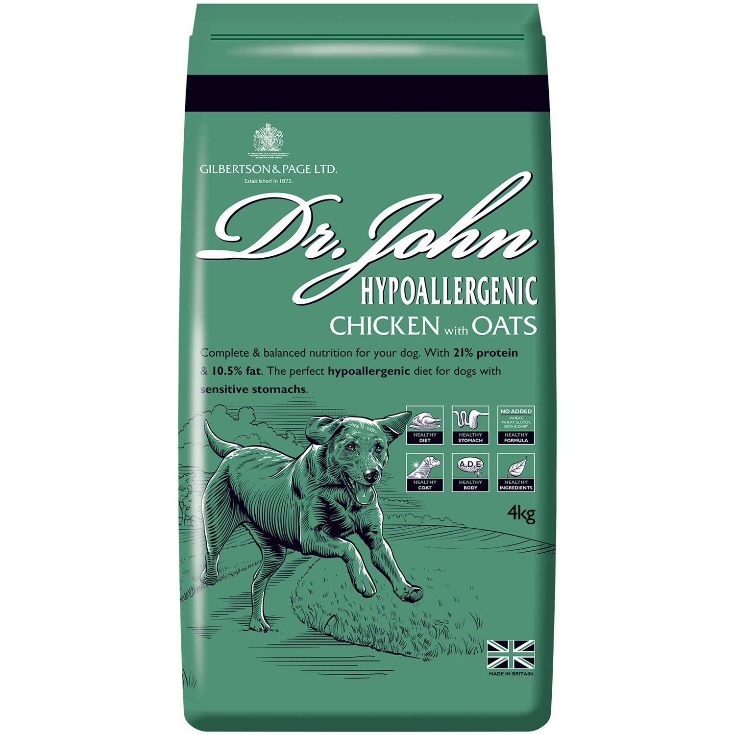 Dr John Gilbertson & Page Wheat-Free Hypoallergenic Dry Dog Food Chicken with Oats - Complete Nutrition for Adult and Senior Dogs with Sensitive Digestion - 4kg Bag — image 1